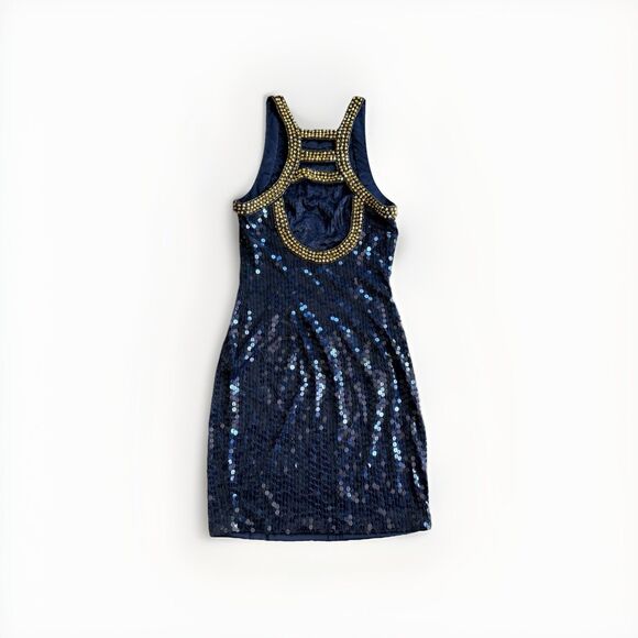 Niteline Della Roufogali Gold Beaded Cocktail Night Out Sexy Dress Size 2 Blue - Picture 12 of 16